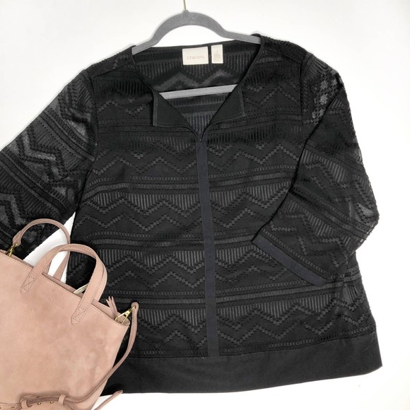 CHICO'S Black Swiss Dot Blouse - Picture 1 of 4